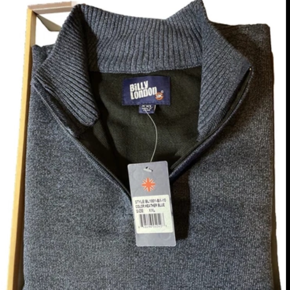 XXL Dark  Heather Blue Billy London UK Men's Ultra-Soft Designer Sweater In box
